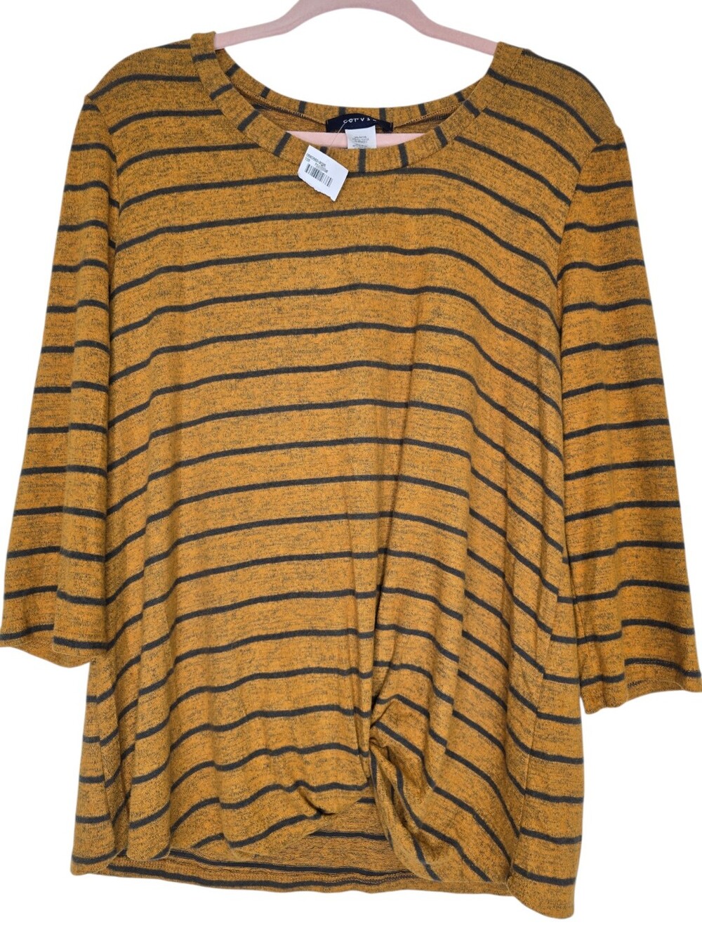 Corvia mustard yellow and blue-ish horizontal striped top